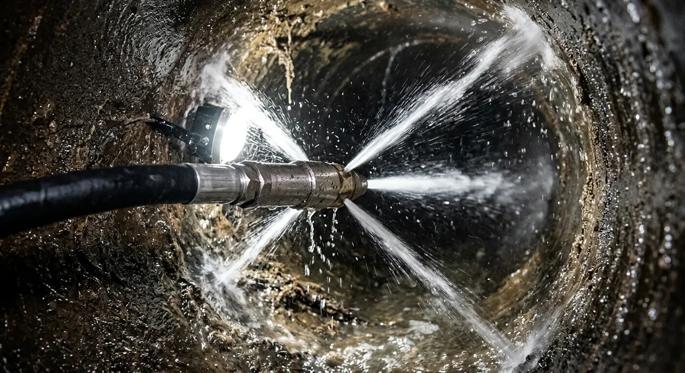High-pressure hydro jetting nozzle cleaning sewer pipe for Storm Drain Cleaning in Brookfield